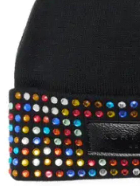 NWT Kurt Geiger London Logo Patch Crystal Cuff Beanie One Size, BLACK MULTI main image 5